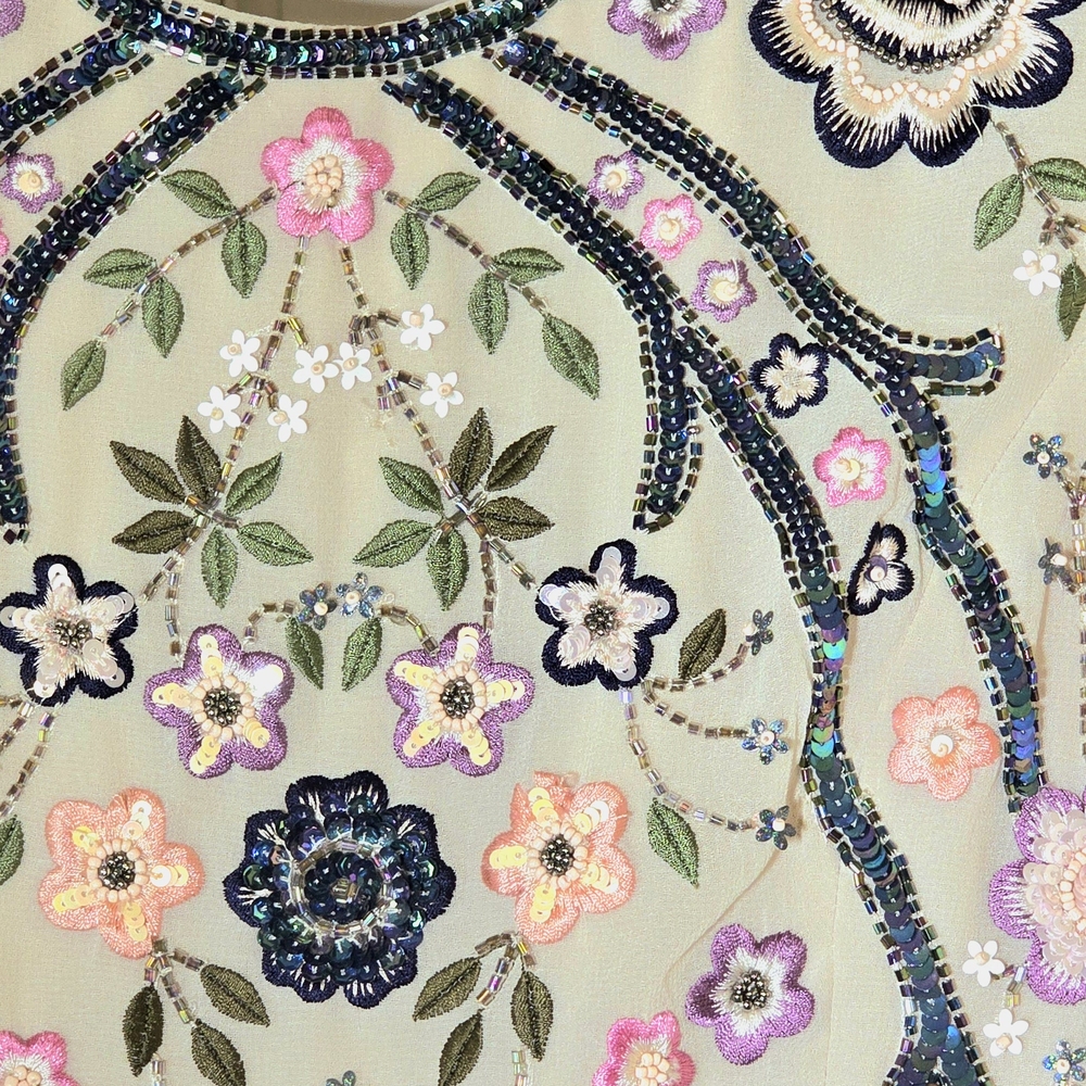 Floral Embroidered Fabric with Sequins